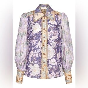 Zimmermann Purple Celestial Floral Print Linen Blend Blouse Zimmermann 1
